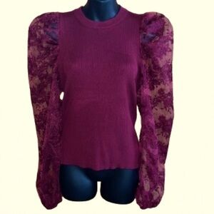 Peach burgundy sweater with lace long sleeves size L